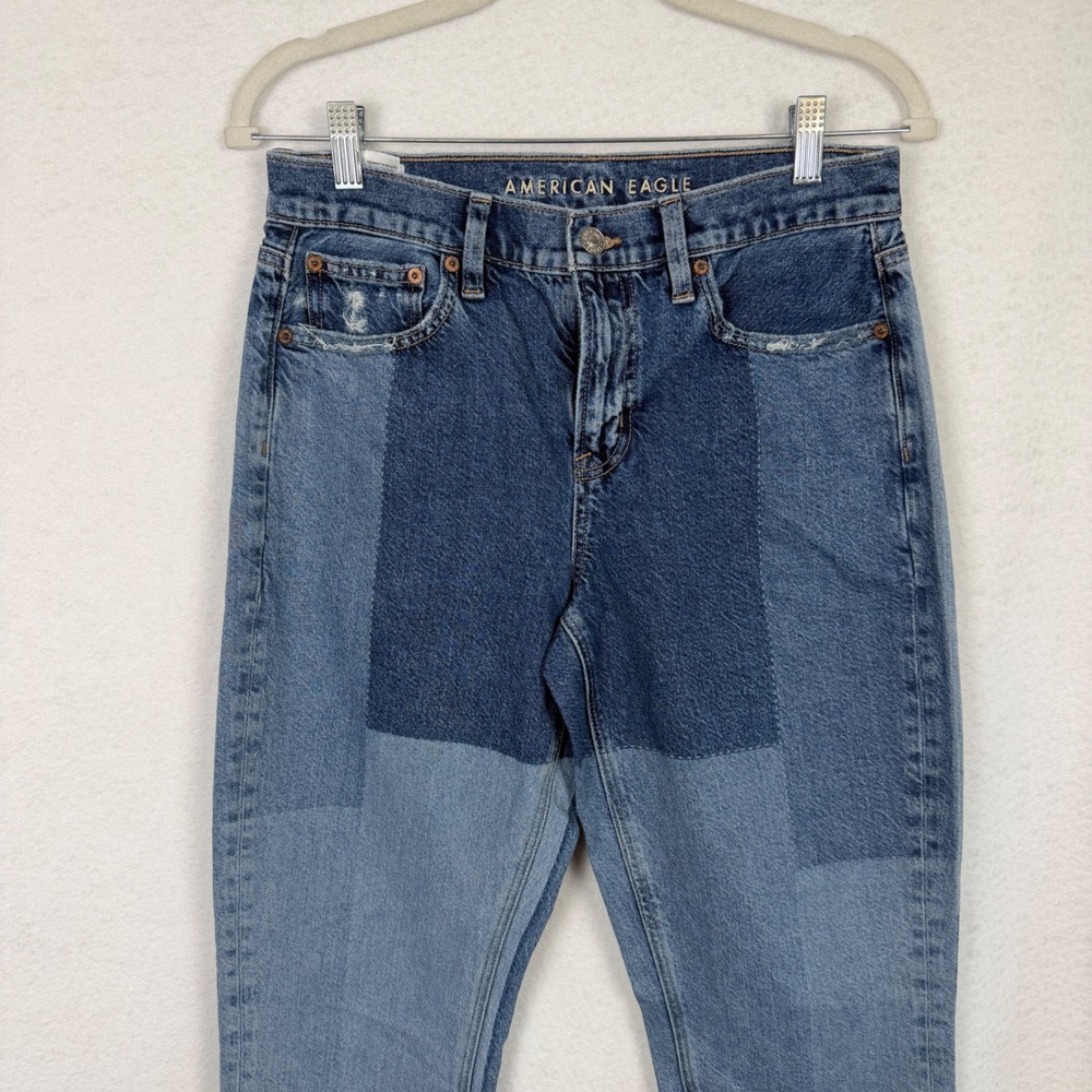 American Eagle 90s Bootcut Jeans Womens 4 Patchwork Multi Blue Denim Grunge - Picture 3 of 11